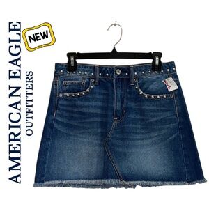 New AMERICAN EAGLE OUTFITTERS Hi-Rise Festival Mini Skirt Studs Denim Women's 4